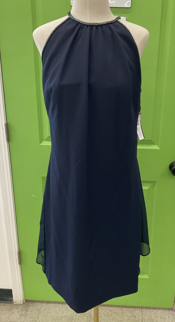 Lauren Navy Dress Size 8 with nylon flyaway accents on back NWT